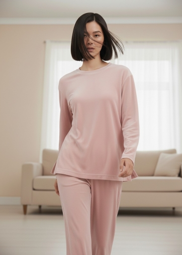 Костюм из велюра со съемным капюшоном и резинкой в комплекте OD-1009-1 розовый