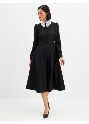 Платье с кружевным воротником потайная планка OD-886-1 черный