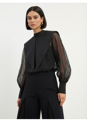 Блузка из органзы со съемным воротником OD-930-3 черный