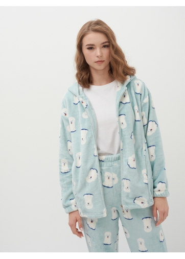 Худи оверсайз из плюша на молнии с принтом