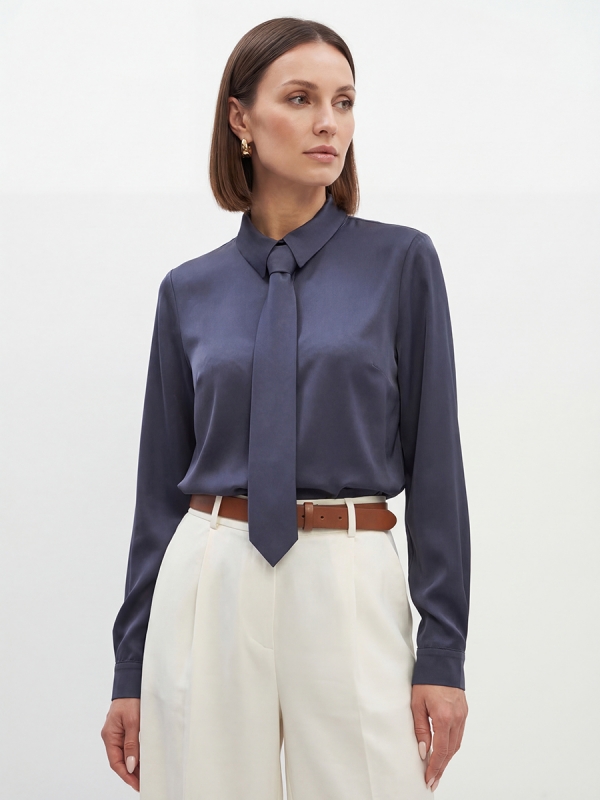 Блузка с галстуком графит