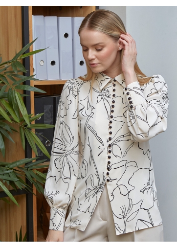 Блузка с принтом OD-639-27 белая черный цветок