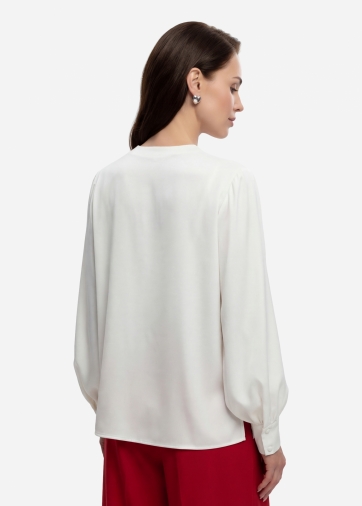 Блузка с V-образным вырезом и кружевом OD-1014-1 белый