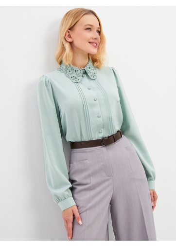 Блузка с воротником из кружева и защипами OD-913-4 св.зеленый
