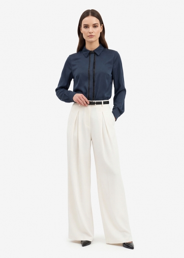 Блуза с узкой бисерной тесьмой OD-1016-1 темно-синий