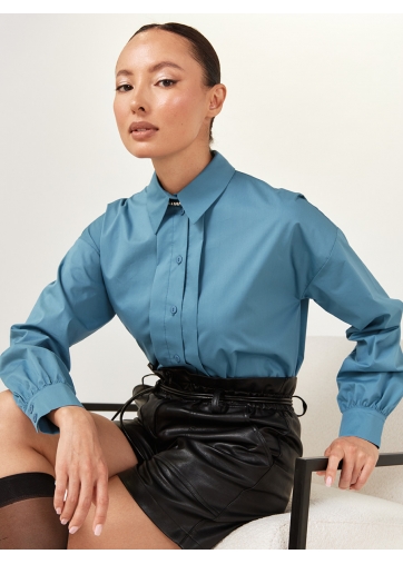 Рубашка со складками  OD-880-1 голубой