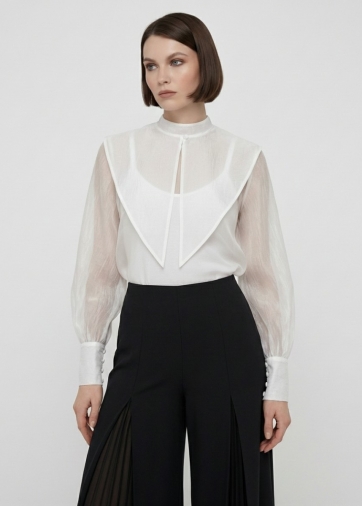 Блузка из органзы со съемным воротником OD-930-1 синий