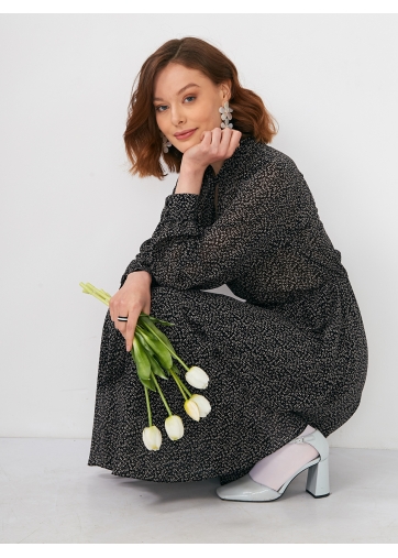 Платье шифон резинка+галстук OD-838-1 черное