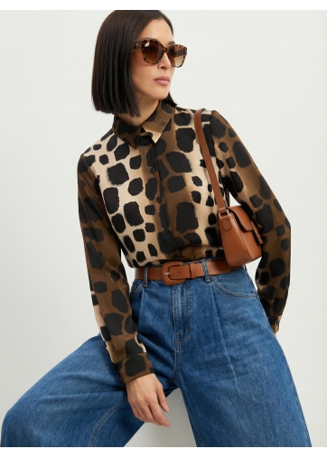 Блузка из атласной ткани OD-887-5 леопард коричневый с хаки