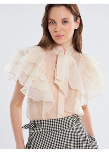 Блузка из органзы с рюшами и бантом OD-929-4 молочный