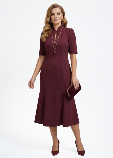 Платье воротник-капля OD-761-3  бордо