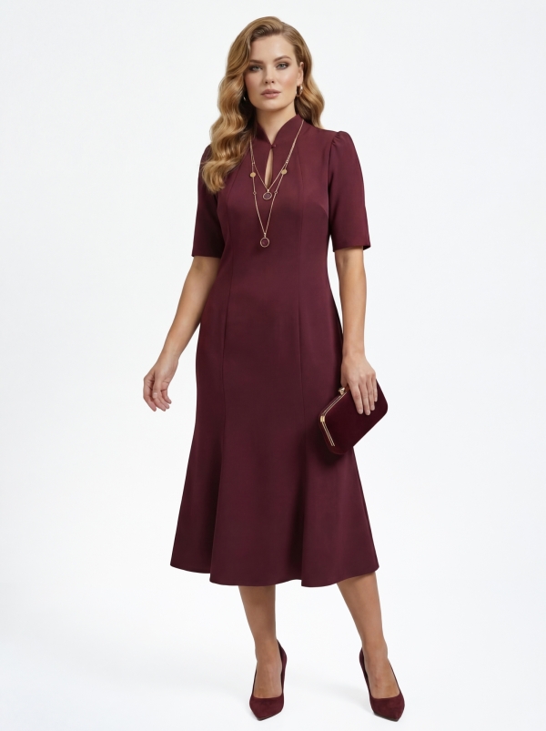 Платье воротник-капля OD-761-3  бордо