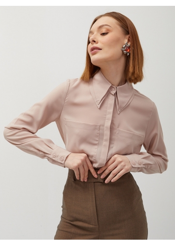 Блузка из шифона с двойным воротником OD-805-4 капучино