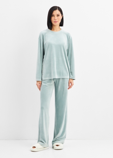 Костюм из велюра со съемным капюшоном и резинкой в комплекте OD-1009-2 зеленый