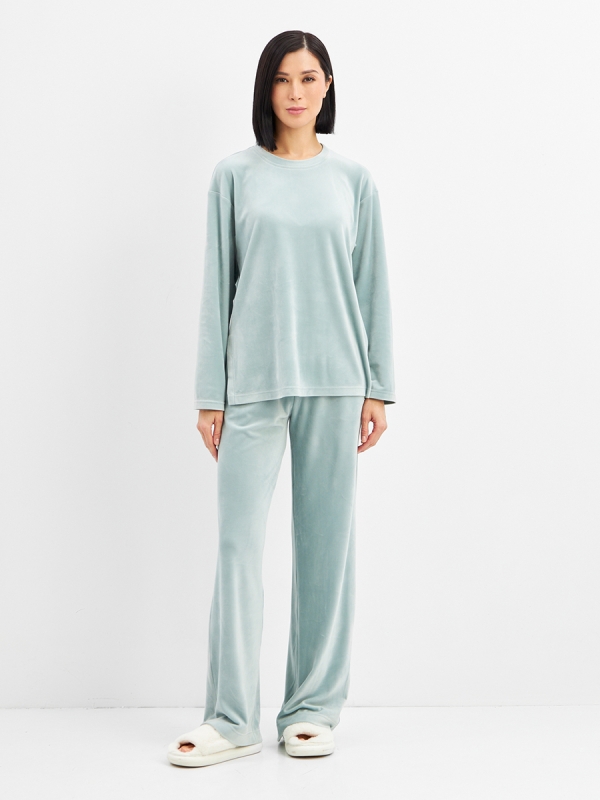 Костюм из велюра со съемным капюшоном и резинкой в комплекте OD-1009-2 зеленый