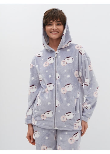 Худи оверсайз из плюша на молнии с принтом