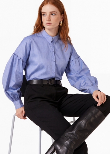 Рубашка с пышным рукавом OD-879-3 голубой джинс