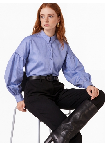Рубашка с пышным рукавом OD-879-3 голубой джинс
