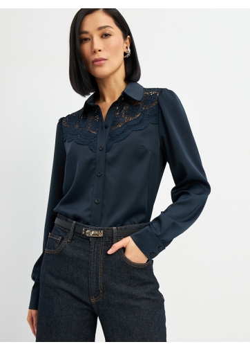 Блузка с кружевом на полочке OD-892-2 т.синий