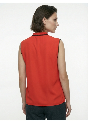 Блузка без рукавов с отделкой из тесьмы OD-973-3 красный