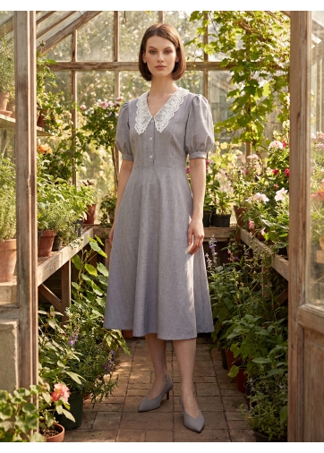 Платье с кружевным воротником  OD-888-2 св. серый