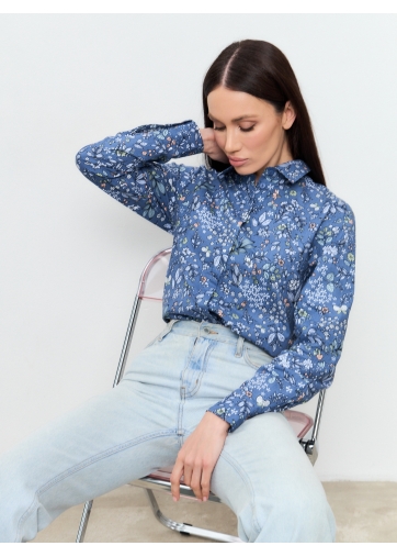 Блузка классик с контраст.стойкой OD-737-13 джинс