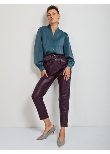 Блуза с вырезом сине-зеленая