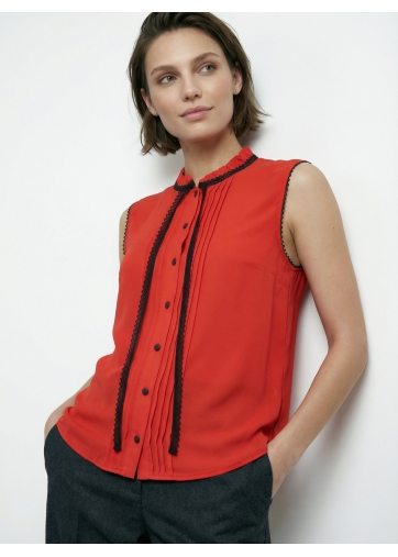 Блузка без рукавов с отделкой из тесьмы OD-973-3 красный