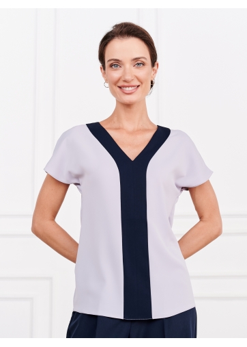 Блузка с контрастной отделкой OD-859-3 сиреневый+синий