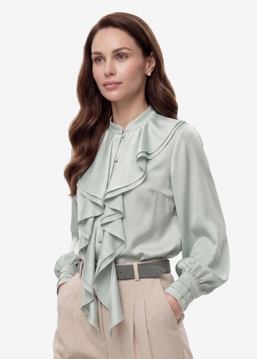 Блузка с отлетными рюшами OD-914-7 полынь