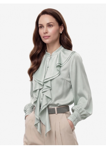 Блузка с отлетными рюшами OD-914-7 полынь
