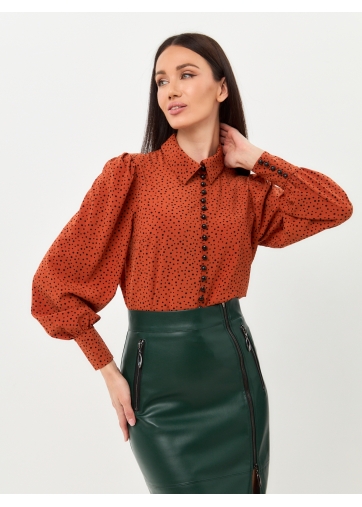 Блузка OD-639-24 горох крупный черный на терракотовом