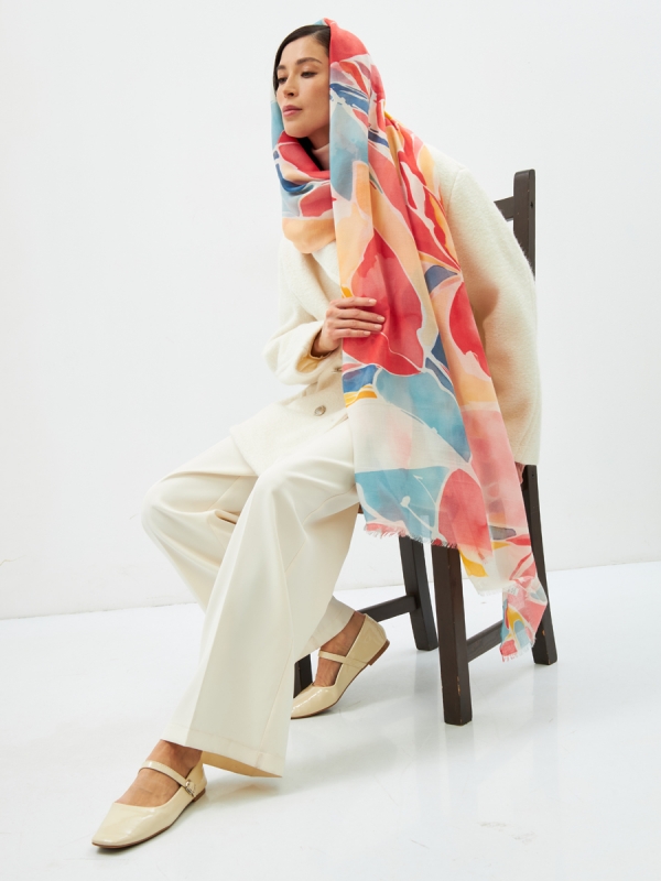 Палантин женский двусторонний с принтом арт-деко D2H-1351-1