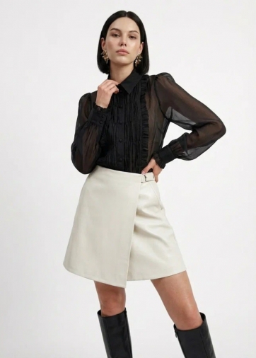 Юбка на запах из эко-кожи, молочный (OD-1003-3)