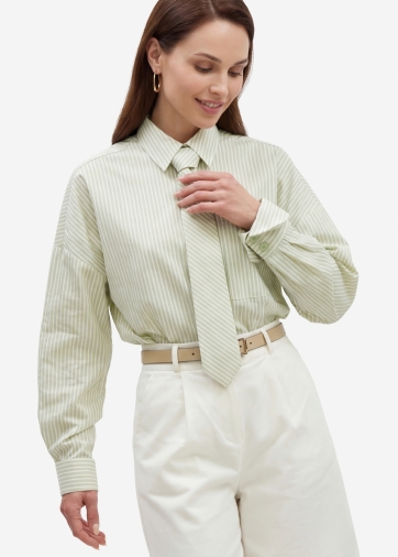 Рубашка из хлопка в полоску с галстуком OD-1031-1 зеленый