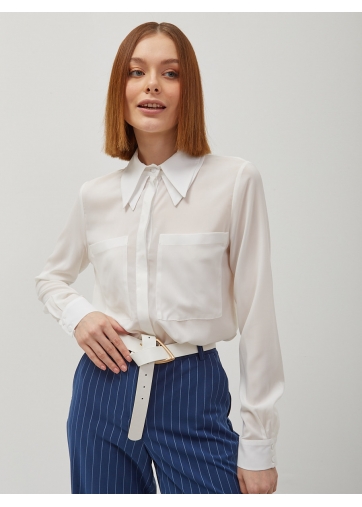 Блузка из шифона с двойным воротником OD-805-3 молочный