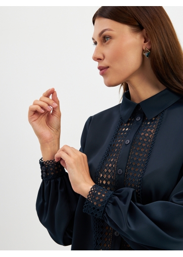 Блузка с кружевом OD-808-4 темно-синий
