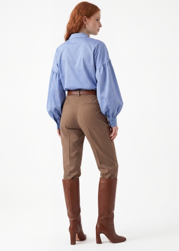 Рубашка с пышным рукавом OD-879-3 голубой джинс