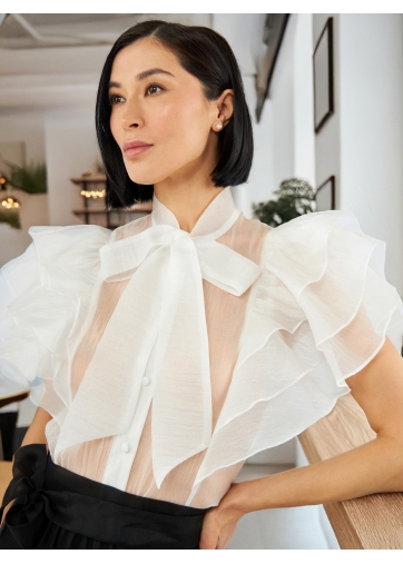 Блузка из органзы с рюшами и бантом OD-929-1 белый