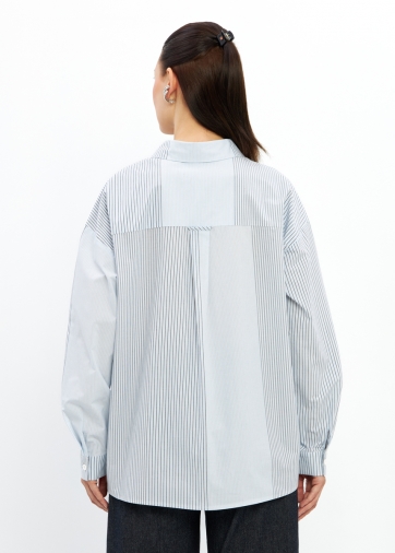 Рубашка полоса с галстуком OD-918-2 серо-голубая