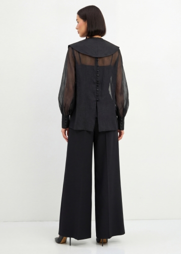 Блузка из органзы со съемным воротником OD-930-3 черный