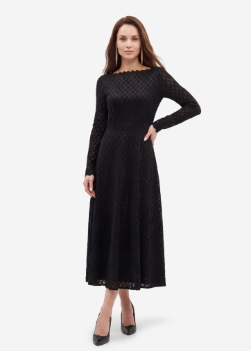 Платье из трикотажного кружева OD-904-3 черный с фестонами
