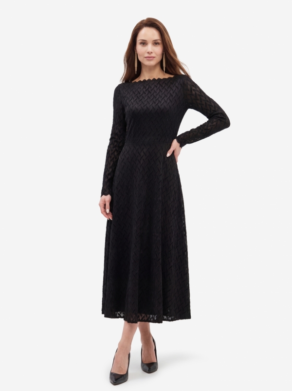 Платье из трикотажного кружева OD-904-3 черный с фестонами
