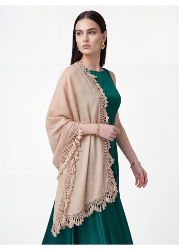 Палантин женский с кружевной отделкой и бахромой SHUT-152-1