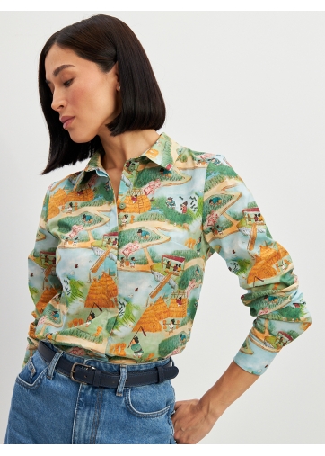 Блузка классик с контраст.стойкой OD-737-16 китайские дети