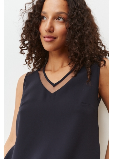 Топ со вставкой из сетки  OD-816-2 т.синий