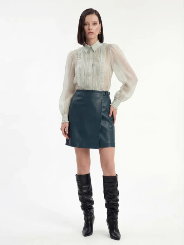 Юбка на запах из эко-кожи OD-1003-2 зеленый