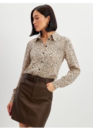 Блузка из шифона OD-887-2 бежевый с черным