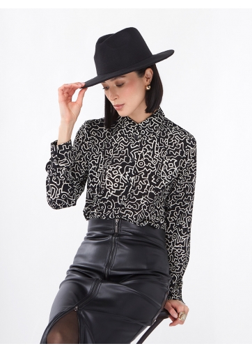 Блузка из шифона OD-887-4 черный с молочным