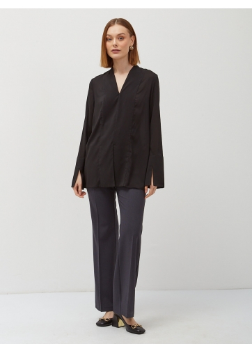 Блузка из шифона с разрезами, черная OD-806-3